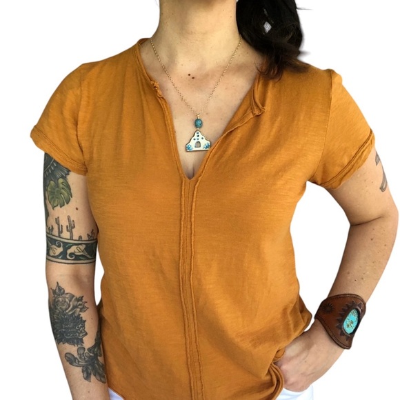 Anthropologie Pilcro Spliced Neck Tee Pressed Botanical Mustard Yellow Size M - Picture 6 of 11